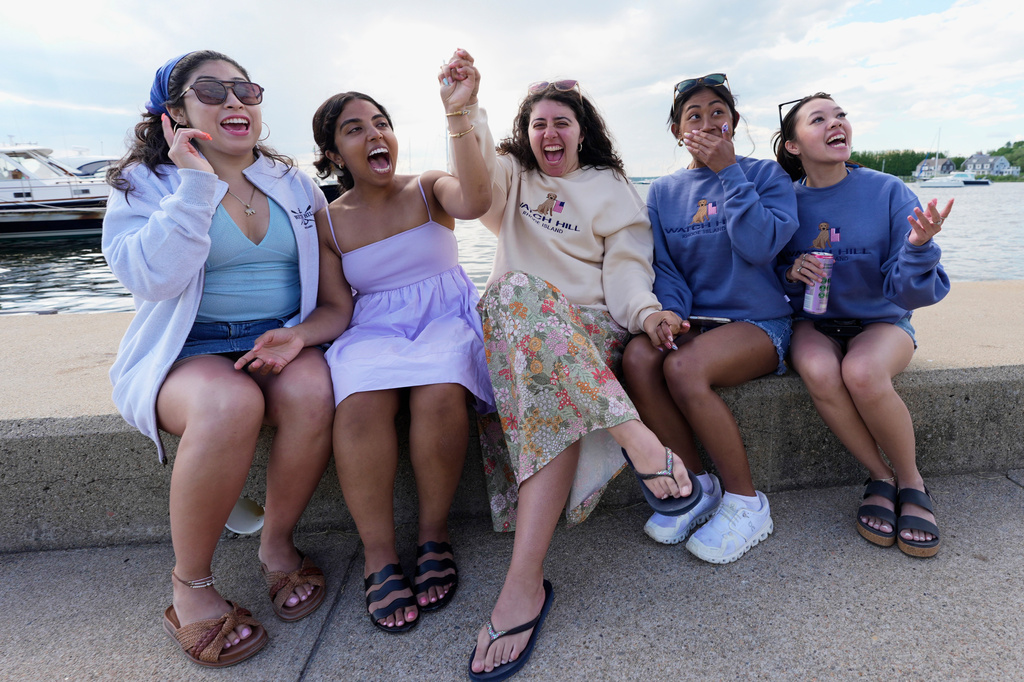 The mention of Taylor Swift's name prompts a reaction from fans visiting Westerly, R.I. on a birthday getaway weekend, Saturday, June 20, 2026, in Westerly, R.I. (AP Photo/Robert F. Bukaty)