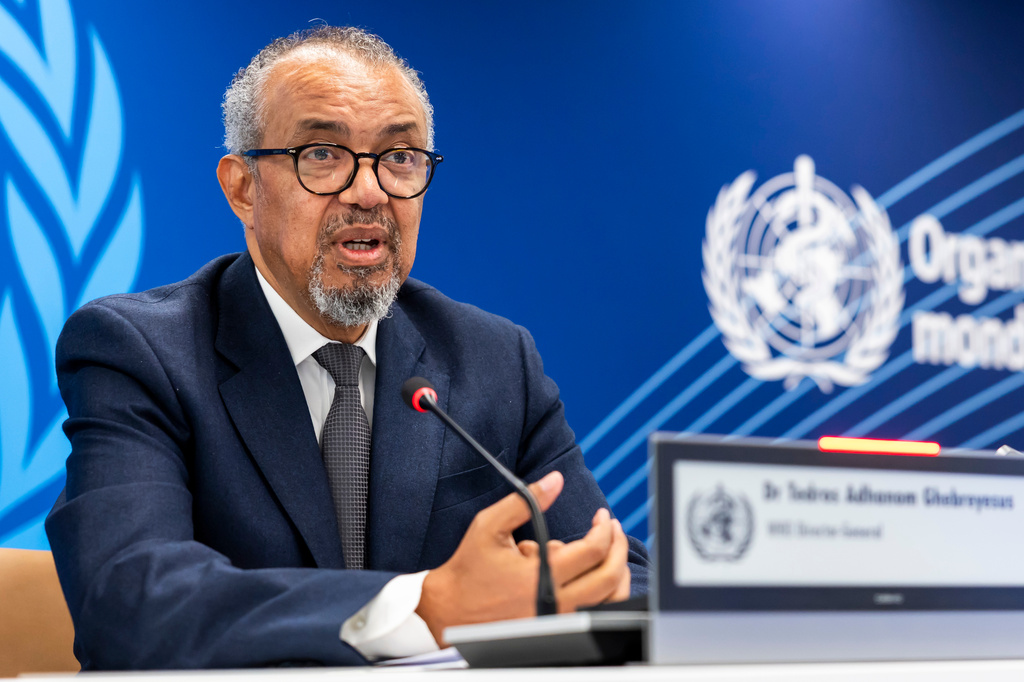 Tedros Adhanom Ghebreyesus, Director General of the World Health Organization (WHO), briefs the media during a press conference organized by the Geneva Association of United Nations Correspondents (ACANU), at the World Health Organization (WHO) headquarters in Geneva, Switzerland, Wednesday, Sept. 2, 2026. (Salvatore Di Nolfi/Keystone via AP)