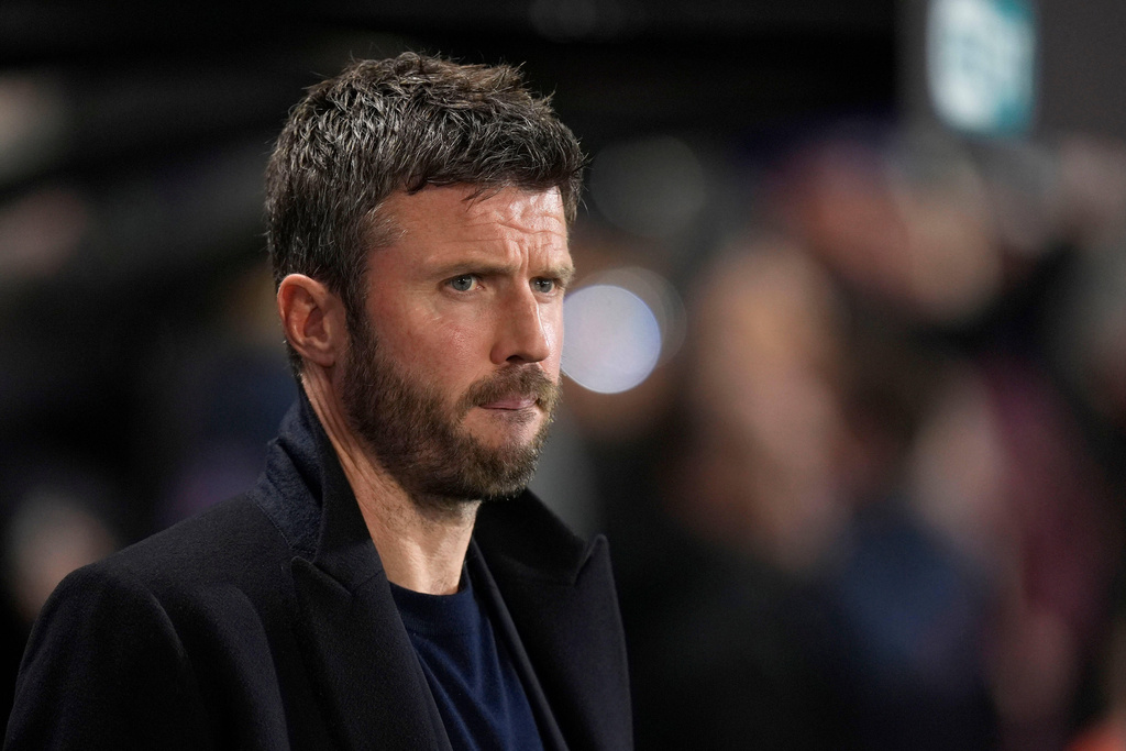 Manchester United manager Michael Carrick during an Premier League soccer match against AFC Bournemouth, Friday, March 20, 2026, in Bournemouth, England. (Andrew Matthews/PA via AP)