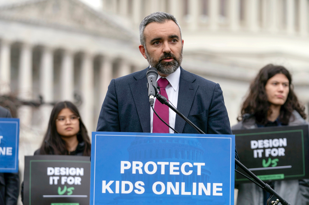 FILE - New Mexico Attorney General Raúl Torrez speaks during a rally to protect kids online on Capitol Hill in Washington, Wednesday, Jan. 31, 2024. (AP Photo/Jose Luis Magana, File)