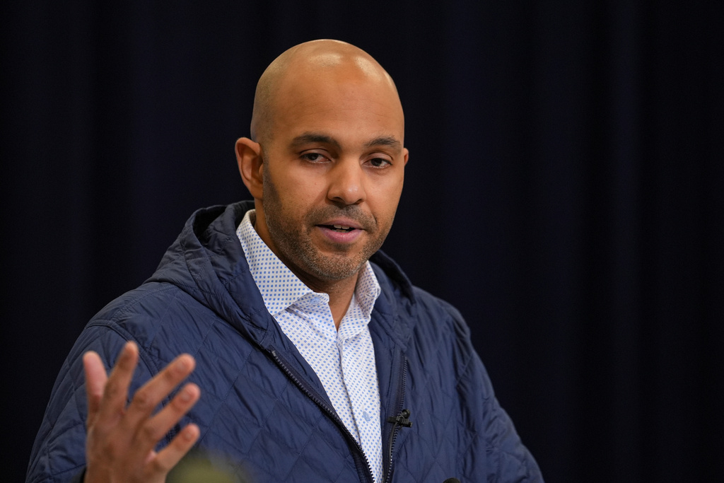 Atlanta Falcons general manager Ian Cunninghamspeaks during a press conference at the NFL football scouting combine in Indianapolis, Tuesday, Feb. 24, 2026. (AP Photo/Michael Conroy)