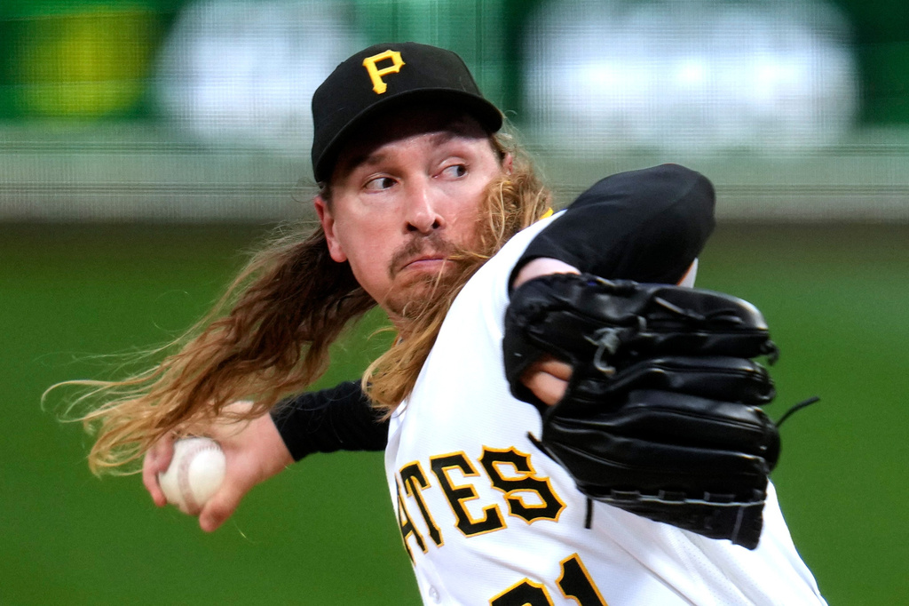 Pittsburgh Pirates' Lake Bachar delivers during the first inning of a baseball game against the St. Louis Cardinals in Pittsburgh, Wednesday, Sept. 23, 2026. (AP Photo/Gene J. Puskar)