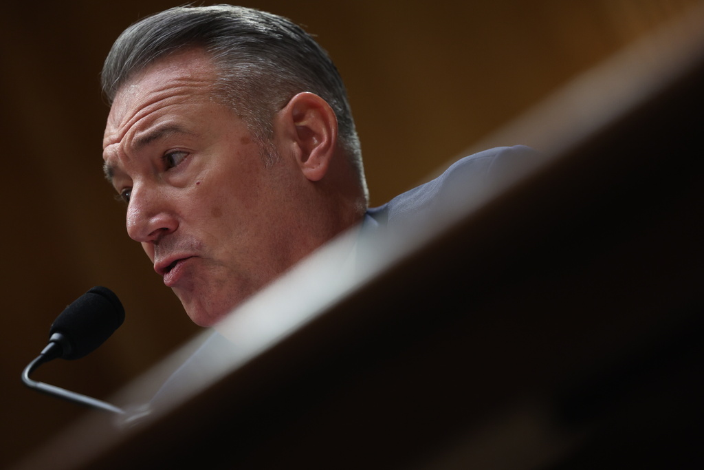 Todd Lyons, senior official performing the duties of the director at U.S. Immigration and Customs Enforcement, speaks during a Senate Homeland Committee hearing on Capitol Hill in Washington, Thursday, Feb. 12, 2026, in Washington. (AP Photo/Tom Brenner)