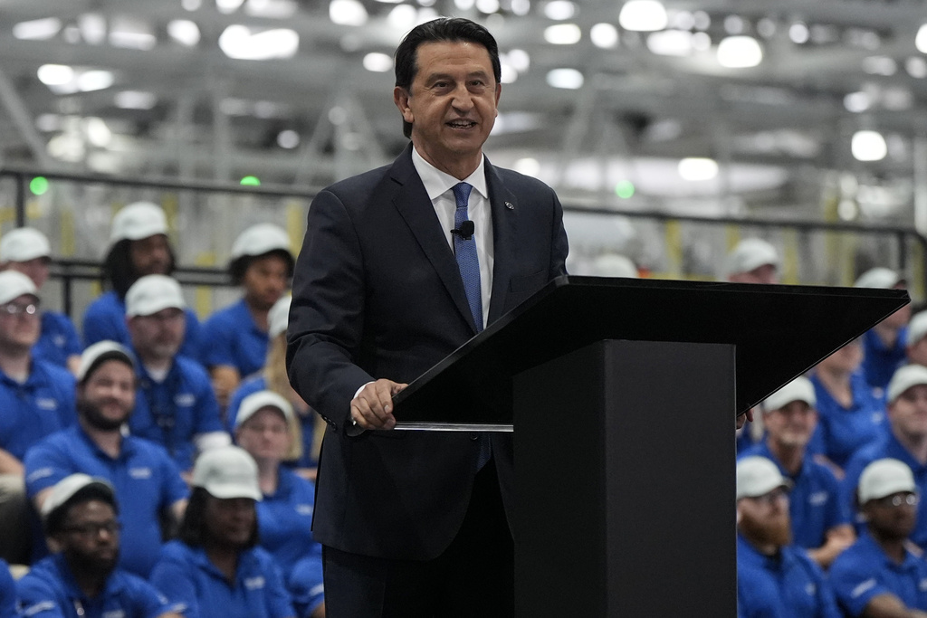 FILE - Jose Munoz, president and CEO, Hyundai Motor Company, speaks during a media tour and grand opening at the Hyundai Motor Group Metaplant America, March 26, 2025, in Ellabell, Ga. (AP Photo/Mike Stewart, File)