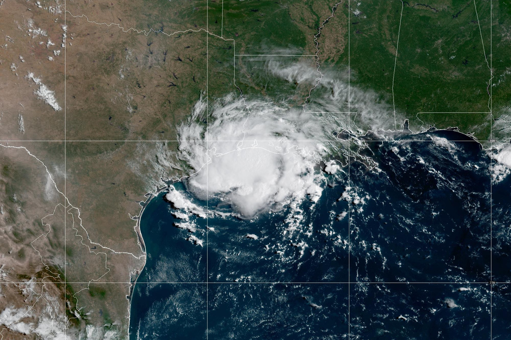 This satellite image provided by NOAA shows Tropical Storm Edouard over the Gulf of Mexico, Tuesday, Sept. 1, 2026. (NOAA via AP)