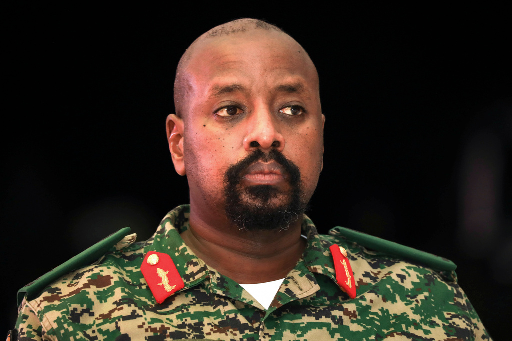 FILE - Lt. Gen. Muhoozi Kainerugaba, son of Uganda's President Yoweri Museveni, attends a "thanksgiving" ceremony in Entebbe, Uganda late Saturday, May 7, 2022. (AP Photo/Hajarah Nalwadda, File)