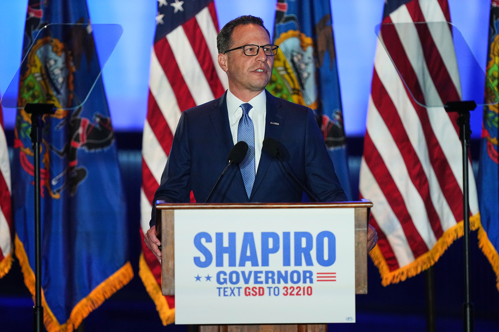 Pennsylvania Gov. Josh Shapiro speaks at an election night watch party in Warminster, Pa., Tuesday, May 19, 2026. (AP Photo/Matt Rourke)