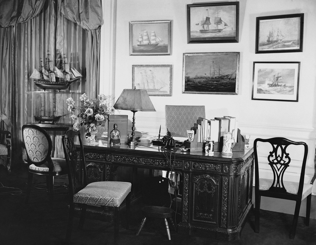 FILE - The private study of President Franklin D. Roosevelt at the White House on the second floor is shown on May 10, 1933. (AP Photo/File)