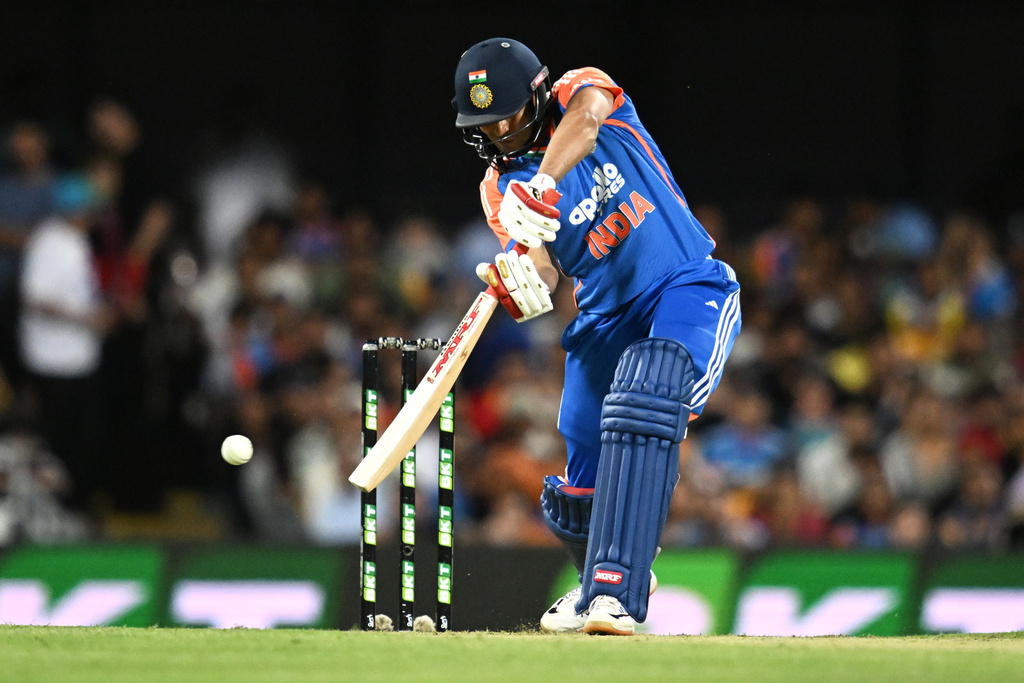 Shubman Gill of India bats during a T20 cricket international between India and Australia in Brisbane, Australia, Saturday, Nov.8, 2025. (Darren England/AAPImage via AP)