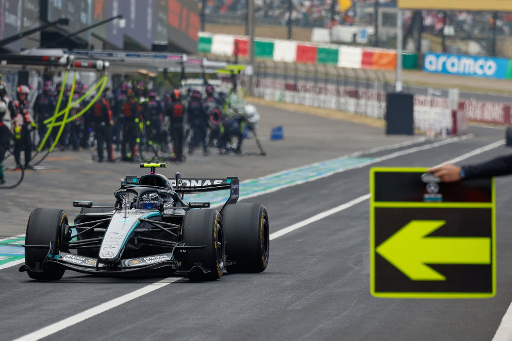 FILE - Mercedes driver Kimi Antonelli of Italy steers his car in pit lane during the Japanese Formula One Grand Prix in Suzuki, Japan, Sunday, March 29, 2026. (Franck Robichon/Pool Photo via AP, File)