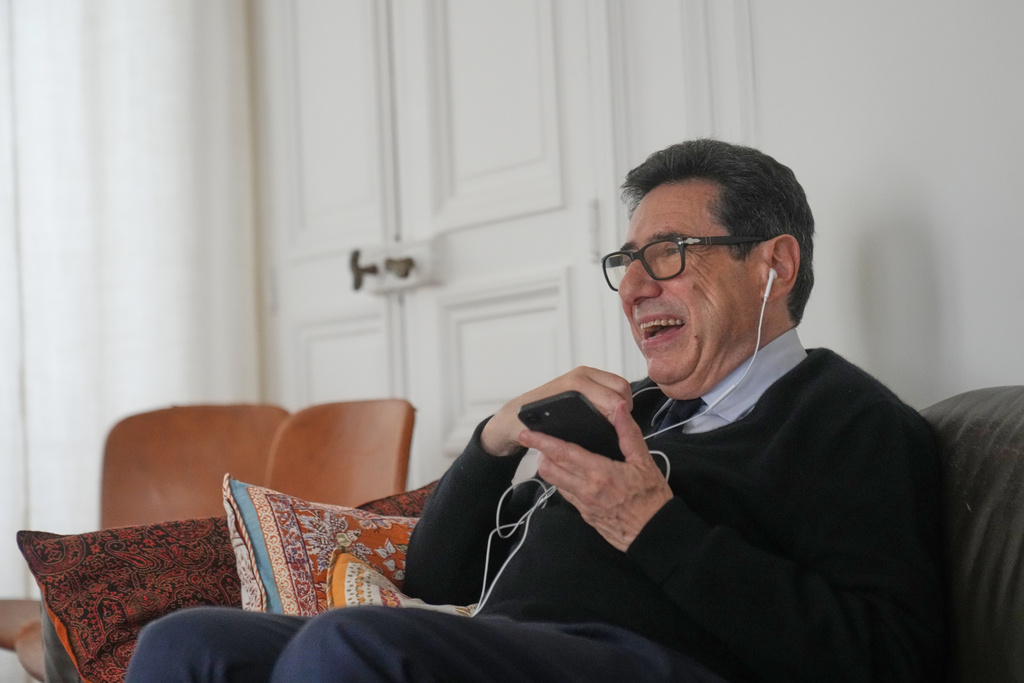 France's Philippe Aghion smiles during an interview with the Associated Press after winning the Nobel prize in economics, Monday, Oct. 13, 2025 in Paris. (AP Photo/Thibault Camus)