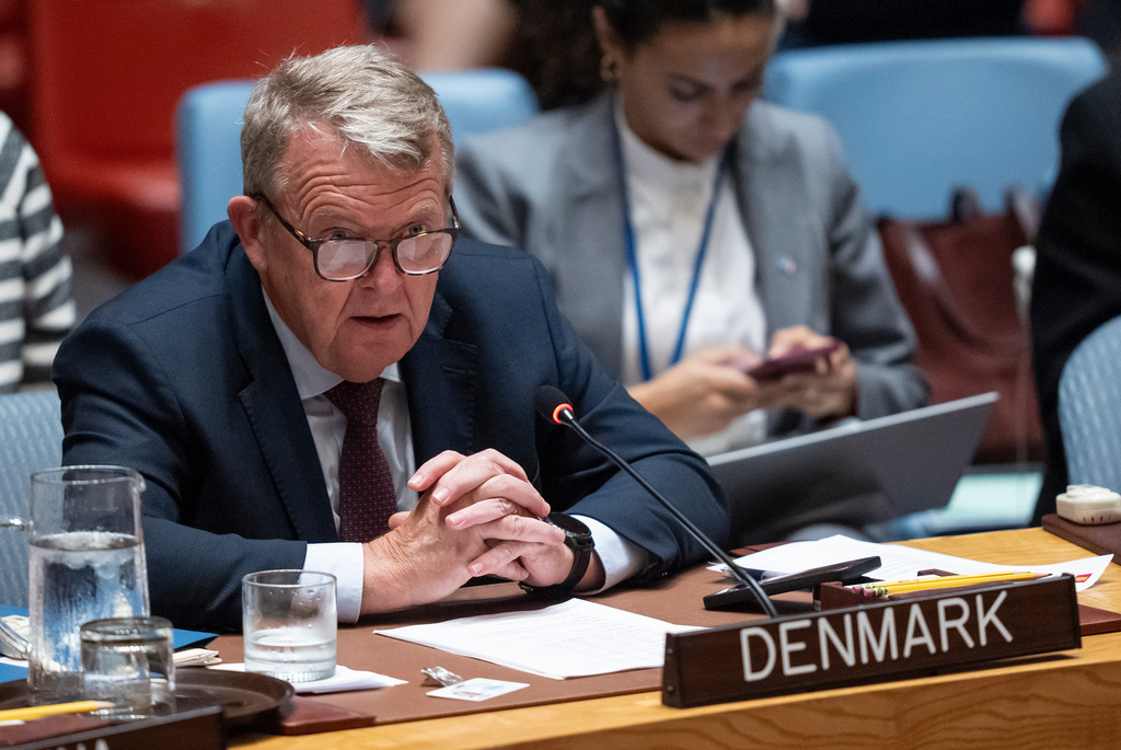 FILE - Denmark's Foreign Minister Lars Loekke Rasmussen speaks during a Security Council meeting at the United Nations headquarters, Sept. 23, 2025, at U.N. headquarters. (AP Photo/Yuki Iwamura, File)