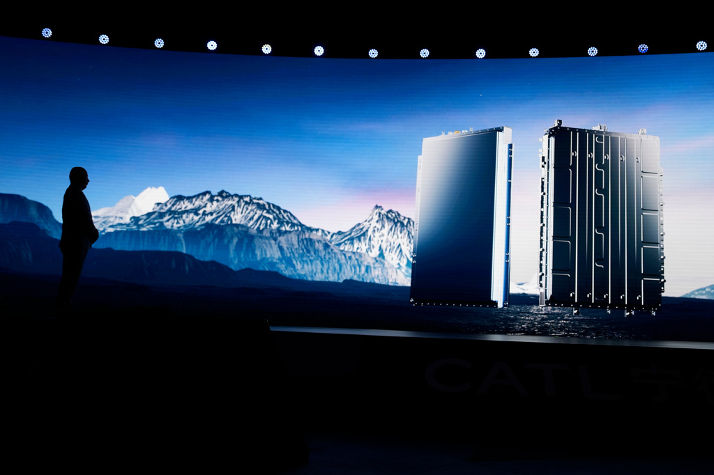 FILE- Gao Huan, CTO of CATL's China E-car Business, introduces the latest Freevoy Super Hybrid Battery from Chinese battery manufacturer Contemporary Amperex Technology (CATL) in Beijing, Thursday, Oct. 24, 2024. (AP Photo/Ng Han Guan, File)