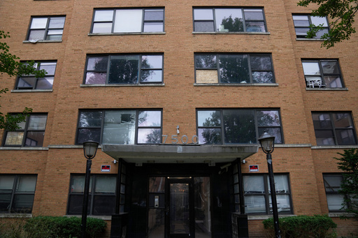 The building at 7500 South Shore Drive in Chicago, which was raided by federal agents on Sept. 30, 2025, is seen on Oct. 10. (AP Photo/Erin Hooley) The building at 7500 South Shore Drive in Chicago, which was raided by federal agents on Sept. 30, 2025, is seen on Oct. 10. (AP Photo/Erin Hooley)