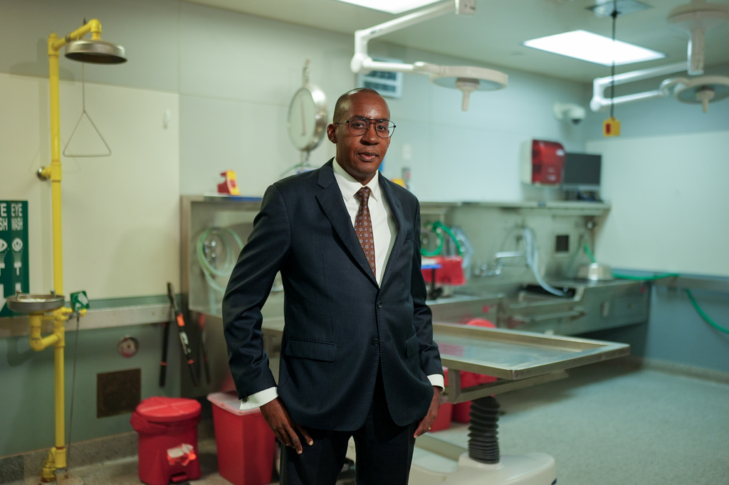 Los Angeles County medical examiner, Dr. Odey Ukpo, poses for a portrait on Tuesday, June 16, 2026, in Los Angeles. (AP Photo/Jae C. Hong)