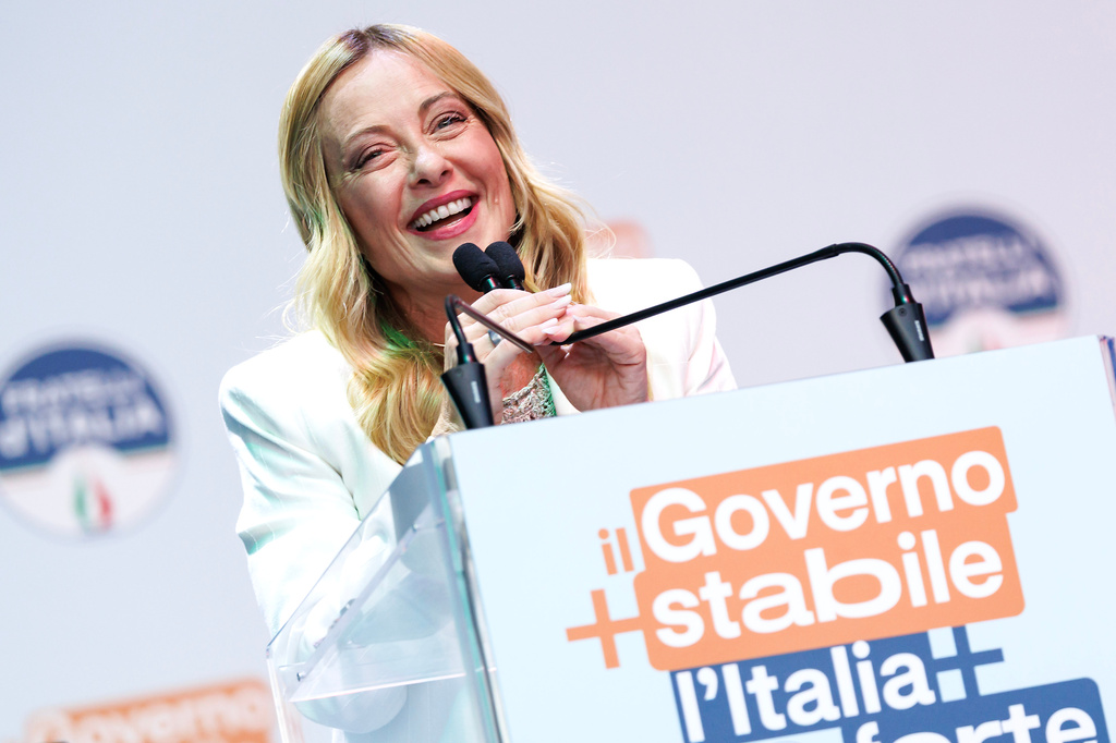 Italian Prime Minister Giorgia Meloni speaks during a news conference in Bari, Friday, Sept 4, 2026 (Roberto Monaldo /LaPresse via AP)