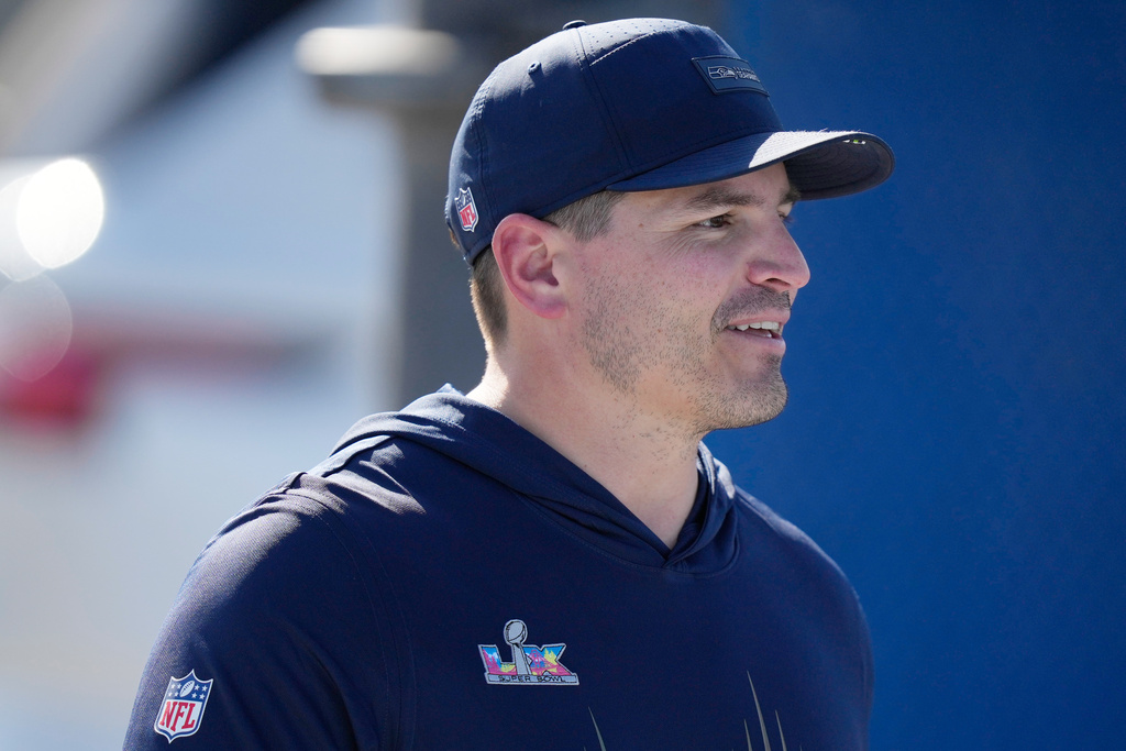Seattle Seahawks head coach Mike Macdonald walks the field during an NFL Super Bowl football practice on Friday, Feb. 6, 2026, in San Jose, Calif., ahead of Super Bowl 60 between the New England Patriots and the Seattle Seahawks. (AP Photo/Brynn Anderson)