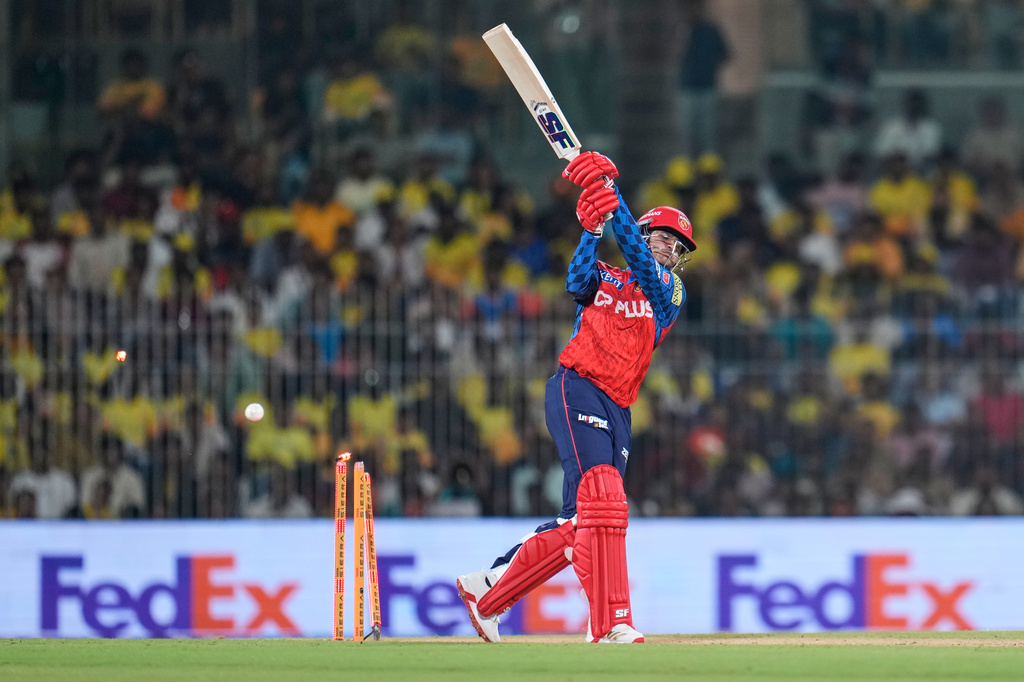 Punjab Kings' Priyansh Arya bowled out by Chennai Super Kings' Matt Henry during the Indian Premier League cricket match between Chennai Super Kings and Punjab Kings in Chennai, India, Friday, April 3, 2026. (AP Photo/Aijaz Rahi)