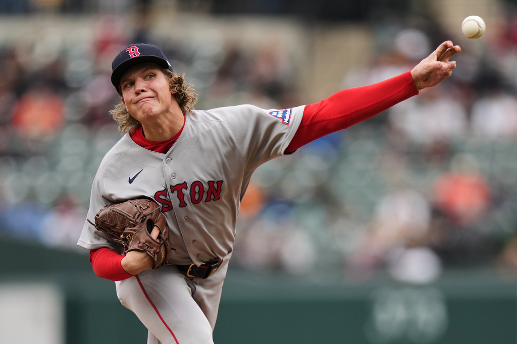 Boston Red Sox starting pitcher Connelly Early delivers during the first inning of a baseball game against the Baltimore Orioles, Sunday, April 26, 2026, in Baltimore. (AP Photo/Stephanie Scarbrough)