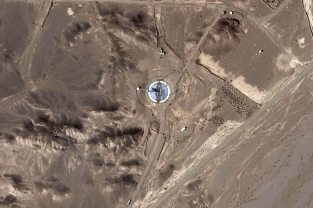 This satellite photo from Planet Labs PBC shows a scorched launch pad at Iran's Imam Khomeini Spaceport in Semnan province, Iran, on Wednesday, Sept. 24, 2025. (Planet Labs PBC via AP)