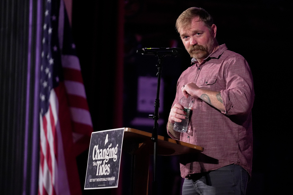 Graham Platner, Democratic candidate for U.S. Senate, speaks at a campaign event Friday, June 5, 2026, in Bar Harbor, Maine. (AP Photo/Robert F. Bukaty)