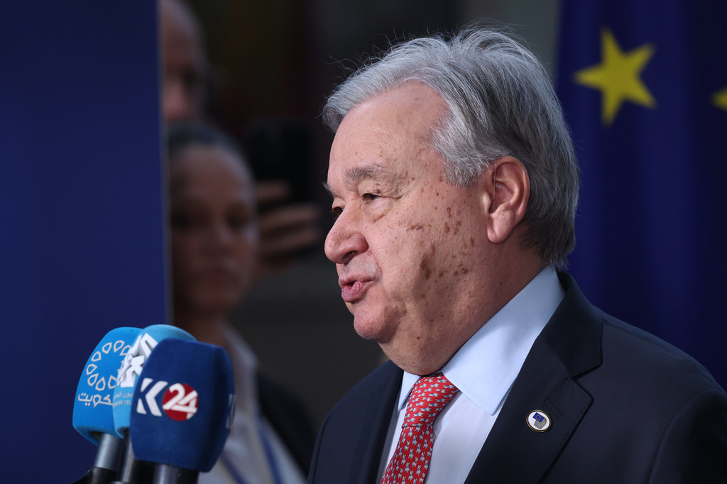 FILE - United Nations Secretary-General Antonio Guterres delivers a statement during a media conference at the EU summit in Brussels, March 19, 2026. (AP Photo/Omar Havana, File)