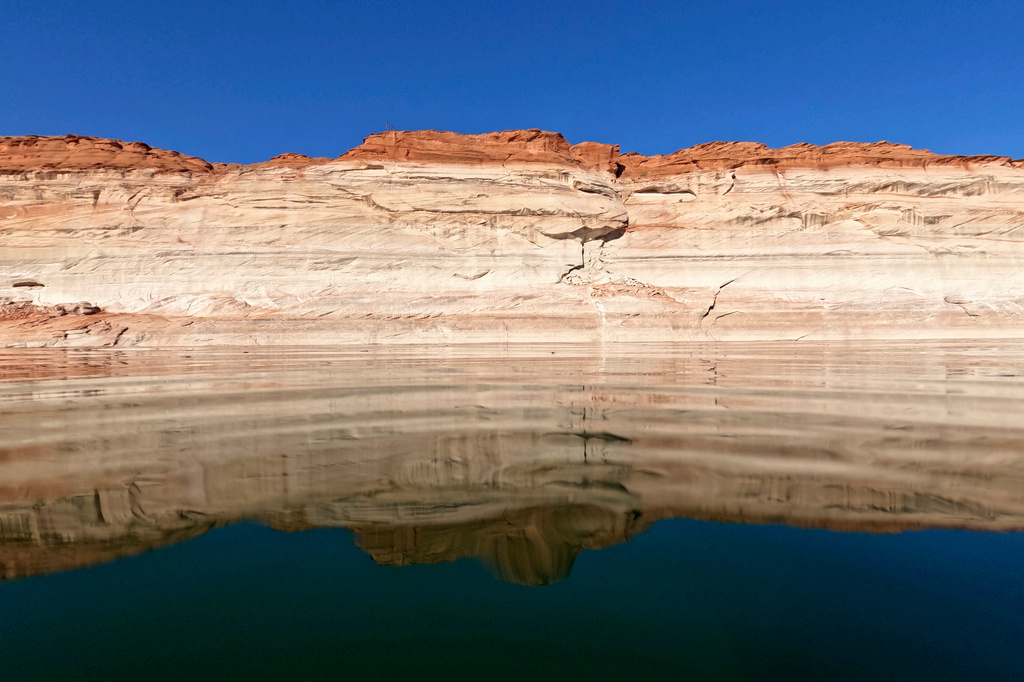 FILE - Bathtub rings show how low Lake Powell levels have declines, June 8, 2022, in Page, Ariz. (AP Photo/Brittany Peterson, File)