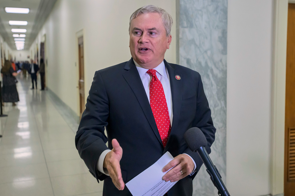 House Committee on Oversight and Government Reform Chairman Rep. James Comer, R-Ky., arrives for a hearing with former Goldman Sachs senior counsel Kathryn Ruemmler and her ties to Jeffrey Epstein, on Capitol Hill, Wednesday, July 15, 2026, in Washington. (AP Photo/Rod Lamkey, Jr.)