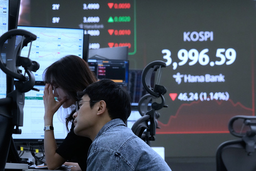 Currency traders work near a screen showing the Korea Composite Stock Price Index (KOSPI) at the foreign exchange dealing room of the Hana Bank headquarters in Seoul, South Korea, Tuesday, Oct. 28, 2025. (AP Photo/Ahn Young-joon) Currency traders work near a screen showing the Korea Composite Stock Price Index (KOSPI) at the foreign exchange dealing room of the Hana Bank headquarters in Seoul, South Korea, Tuesday, Oct. 28, 2025. (AP Photo/Ahn Young-joon)