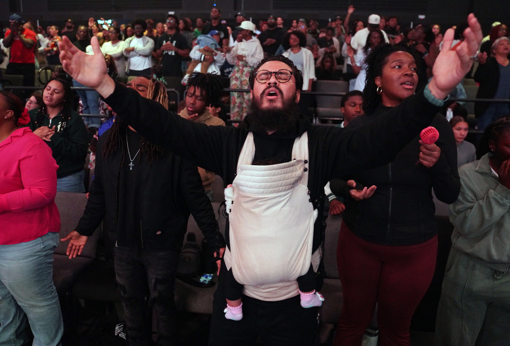 FILE - Angel Sanchez worships at 2819 Church on Nov. 16, 2025, in Atlanta. (AP Photo/Jessie Wardarski, File)