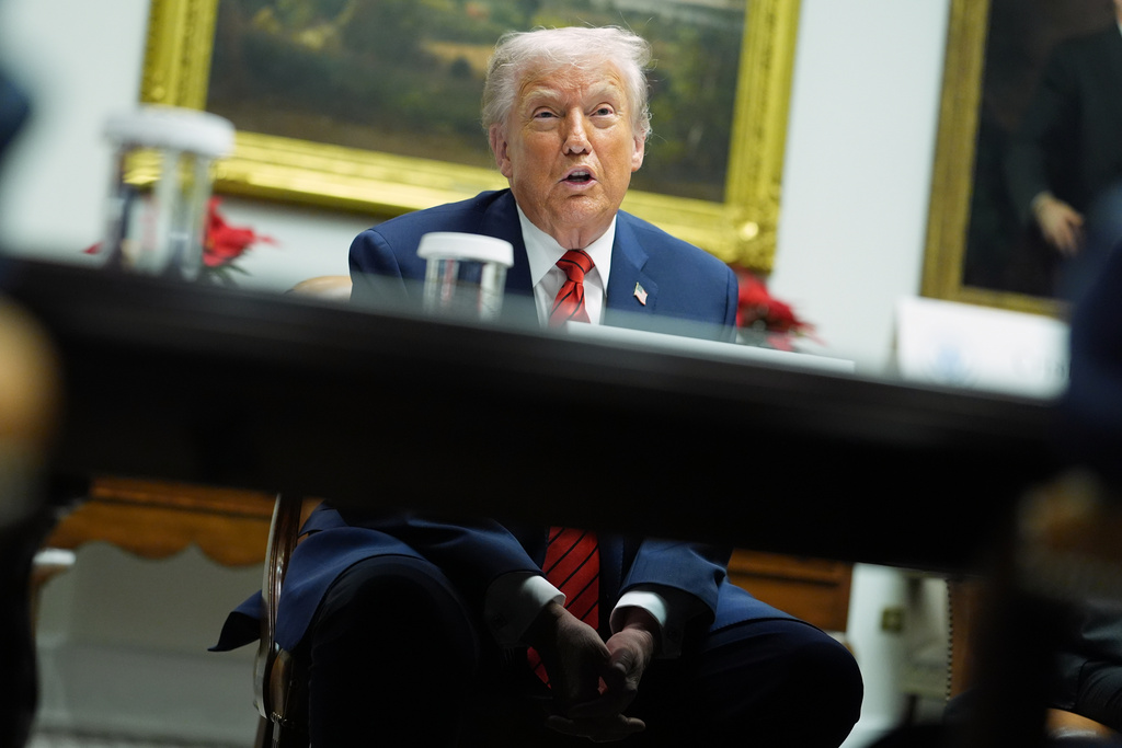 President Donald Trump speaks during a roundtable discussion with business leaders in the Roosevelt Room of the White House, Wednesday, Dec. 10, 2025, in Washington. (AP Photo/Evan Vucci)