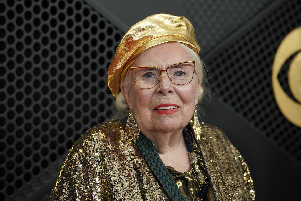 Joni MItchell arrives at the 68th annual Grammy Awards on Sunday, Feb. 1, 2026, in Los Angeles. (Photo by Jordan Strauss/Invision/AP)