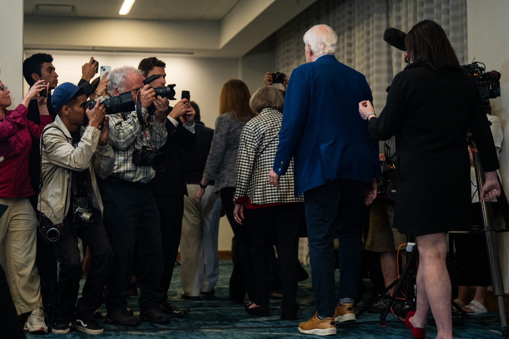 Sen. John Cornyn, R-Texas, leaves after speaking during a primary runoff election night event after losing the Republican party's nomination Tuesday, May 26, 2026, in Austin. (Mikala Compton/Austin American-Statesman via AP)
