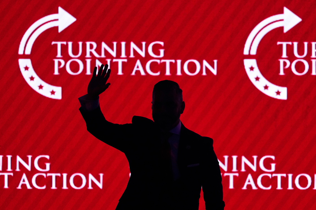 Rep. Juan Ciscomani, R-Ariz., waves after speaking at a Turning Point USA event Friday, April 17, 2026, in Phoenix. (AP Photo/Ross D. Franklin)
