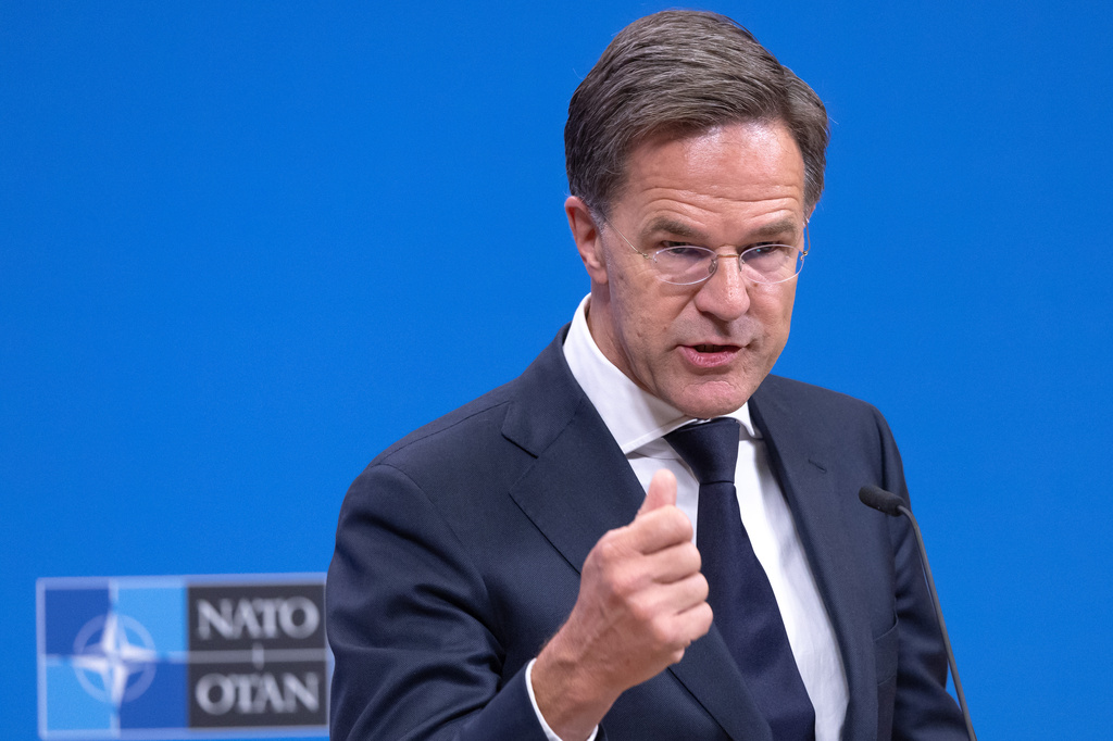 NATO Secretary General Mark Rutte speaks during a joint press conference with Slovenian Prime Minister Janez Jansa at NATO headquarters in Brussels, Monday, Sept. 14, 2026. (AP Photo/Omar Havana)