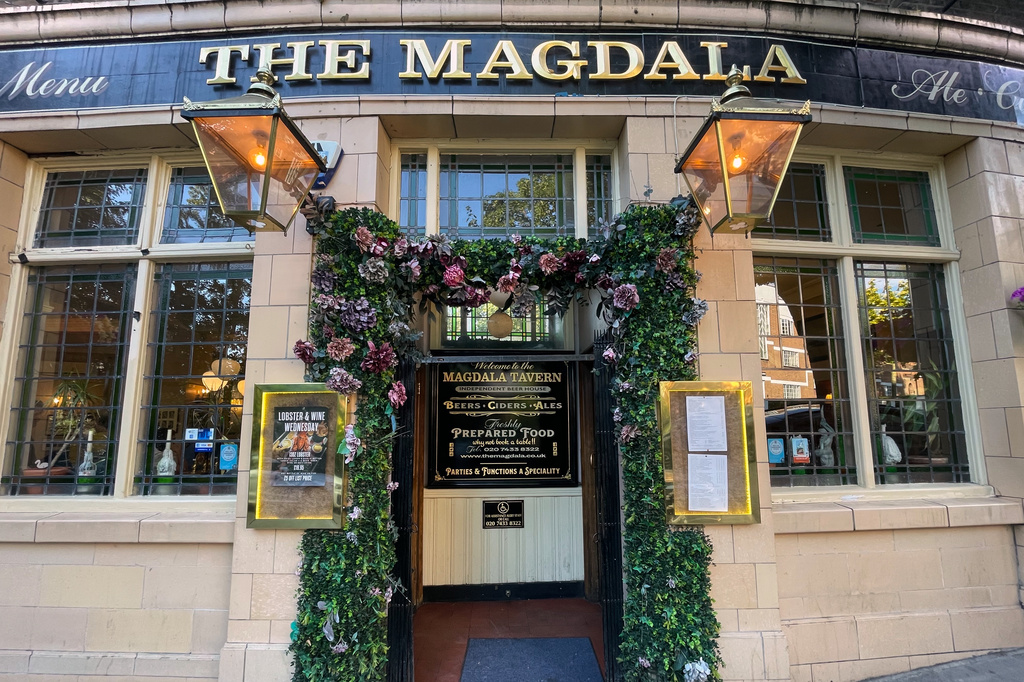 The Magdala pub, where Ruth Ellis, the last woman in Britain to be executed, gunned down her lover in 1955, is seen Wednesday, July 8, 2026, in London. (AP Photo/Brian Melley)