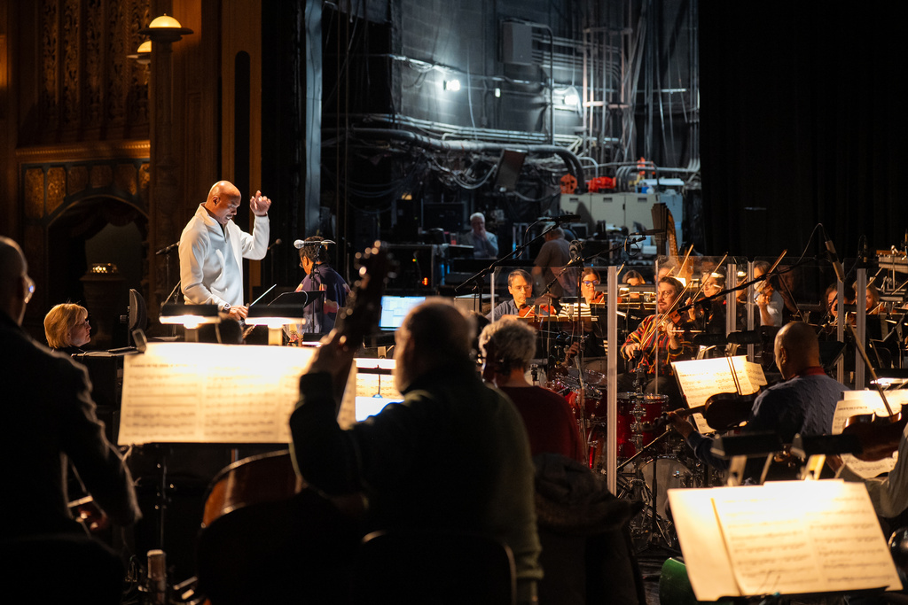 This photo provided by the Detroit Opera shows conductor Ray Chew with The Detroit Opera Orchestra during rehearsal on Thursday, Jan. 29, 2026. (Austin T. Richey/Detroit Opera via AP)