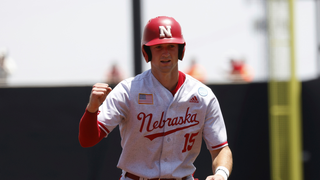 FILE - Nebraska's Dylan Carey during an NCAA regional baseball game Saturday, June 1, 2024, in Stillwater, Okla. (AP Photo/Garett Fisbeck, File)