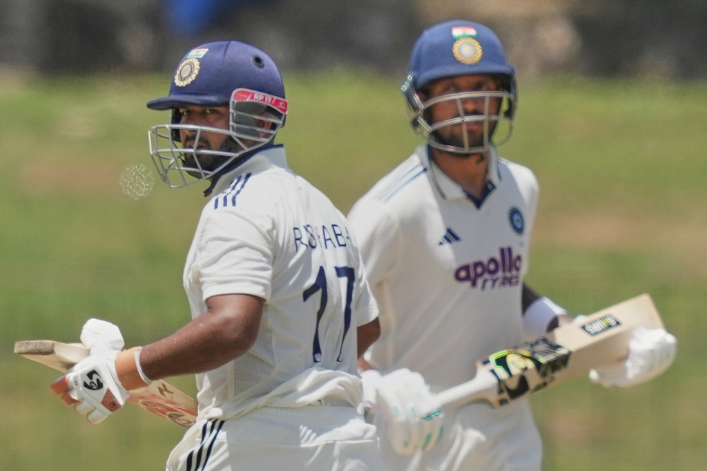 India's Rishabh Pant India's Dhruv Jurel run between the wickets during day two of the second cricket test match between Sri Lanka and India in Colombo, Sri Lanka, Monday, Aug. 24, 2026. (AP Photo/Eranga Jayawardena)