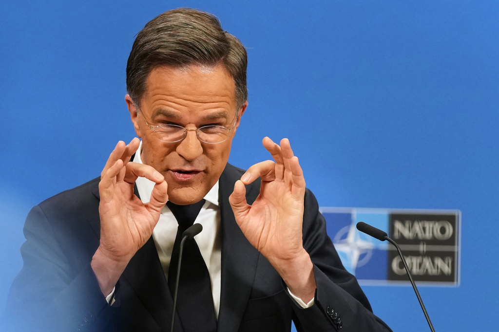 NATO Secretary General Mark Rutte speaks during a media conference at NATO headquarters in Brussels, Wednesday, May 20, 2026. (AP Photo/Virginia Mayo)