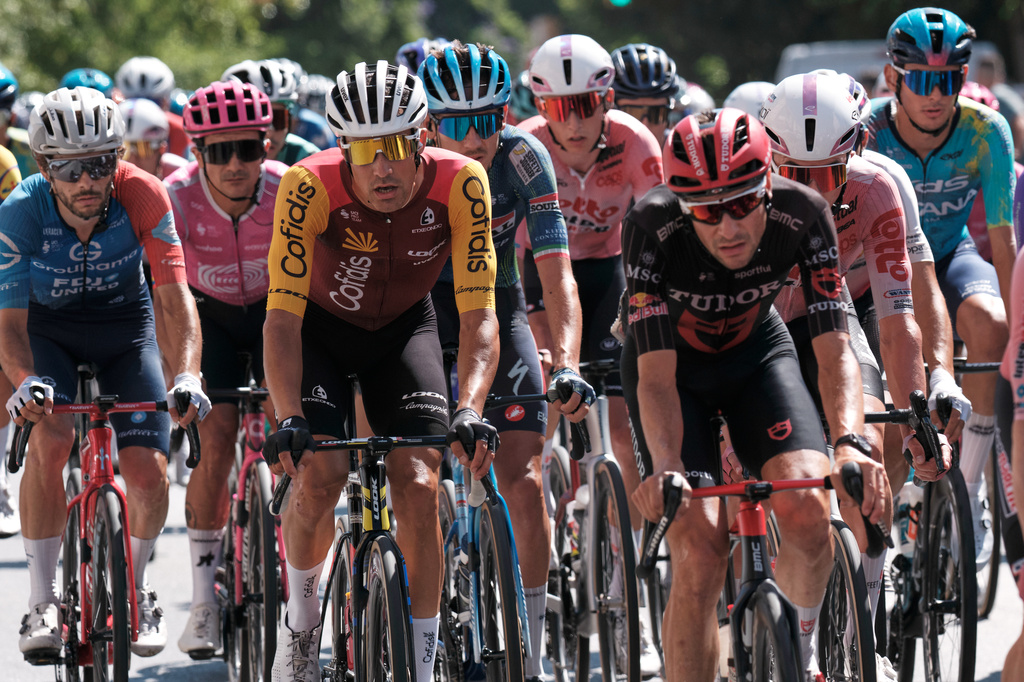 Cyclists ride during the 19th stage of the Spanish Vuelta cycling race, from Vélez-Málaga to Peñas Blancas in Estepona, Spain, Friday, Sept. 11, 2026. (AP Photo/Gregorio Marrero)