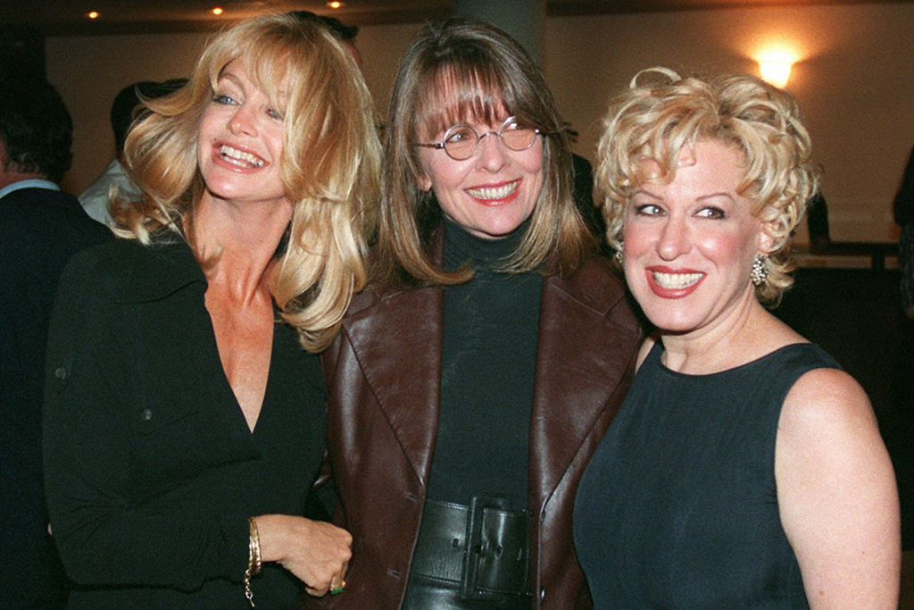 FILE - Goldie Hawn, from left, Diane Keaton, and Bette Midler appear at the premiere of their film "The First Wives Club" in Los Angeles on Sept.16, 1996. (AP Photo/ Frank Wiese, File)