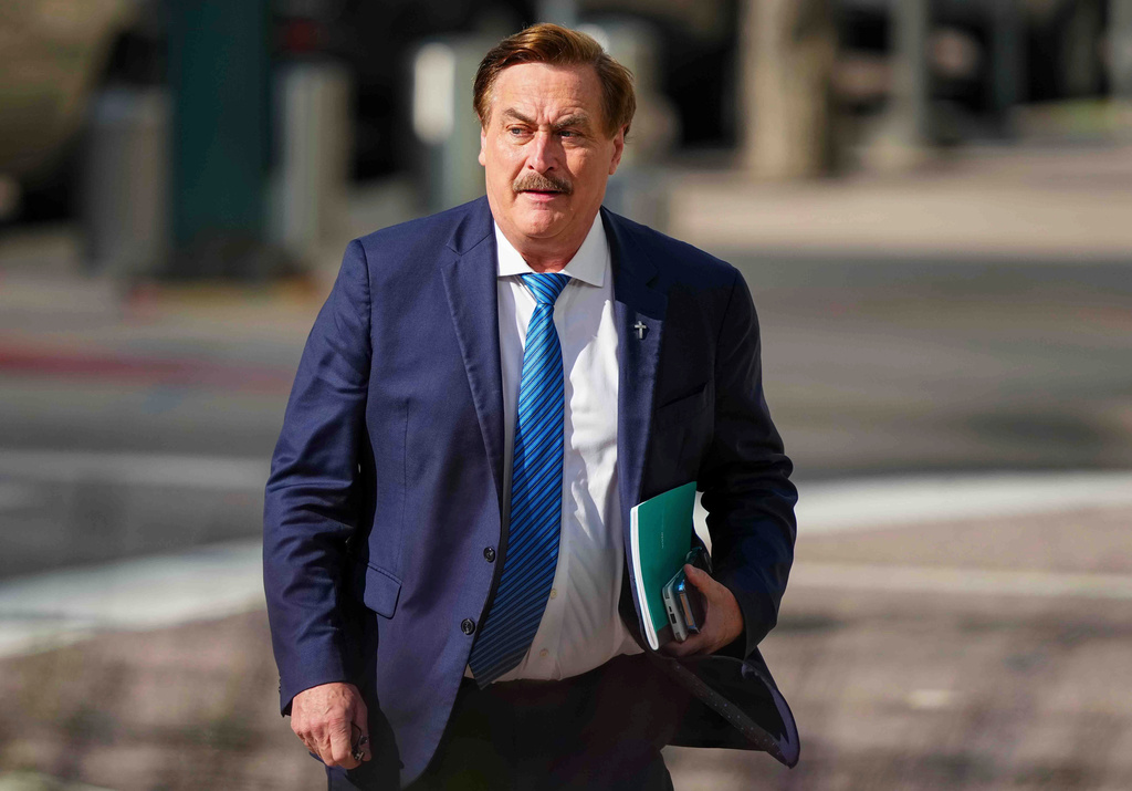 FILE - Mike Lindell walks into federal district court for a defamation trial, June 5, 2025, in Denver. (AP Photo/Jack Dempsey, File)