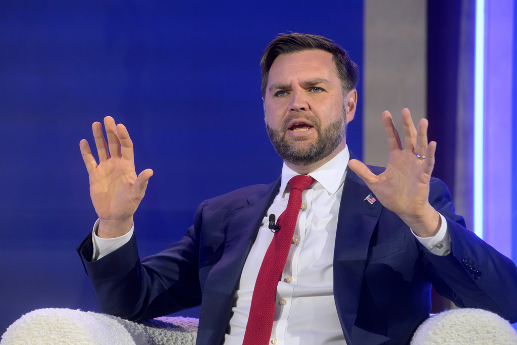 Vice President JD Vance speaks at the inaugural Make America Healthy Again summit at the Waldorf Astoria, Wednesday, Nov. 12, 2025, in Washington. (AP Photo/Rod Lamkey, Jr.)