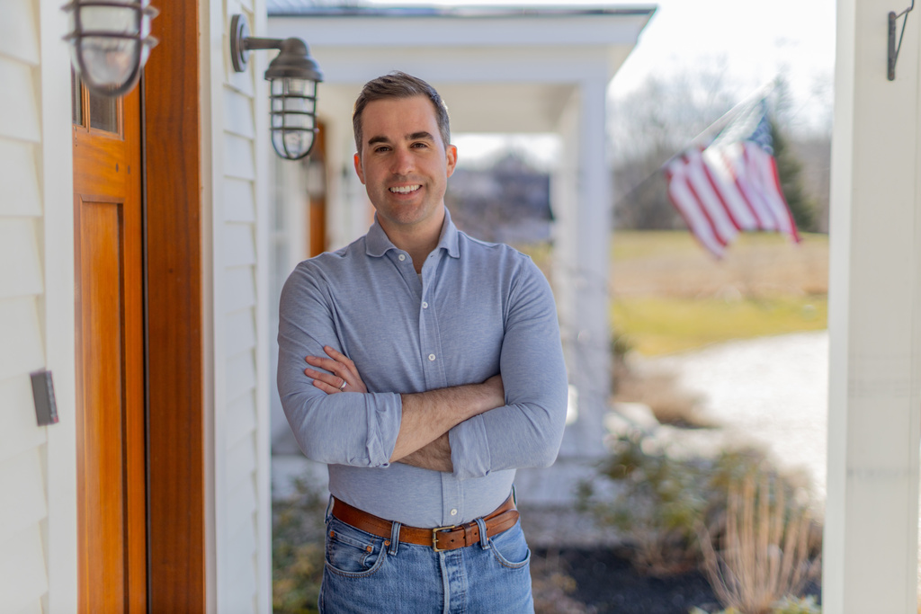 This image provided by the Jordan Wood campaign shows Jordan Wood in Bristol, Maine, in April 2025. (Gerri Hernandez/Jordan Wood campaign via AP)