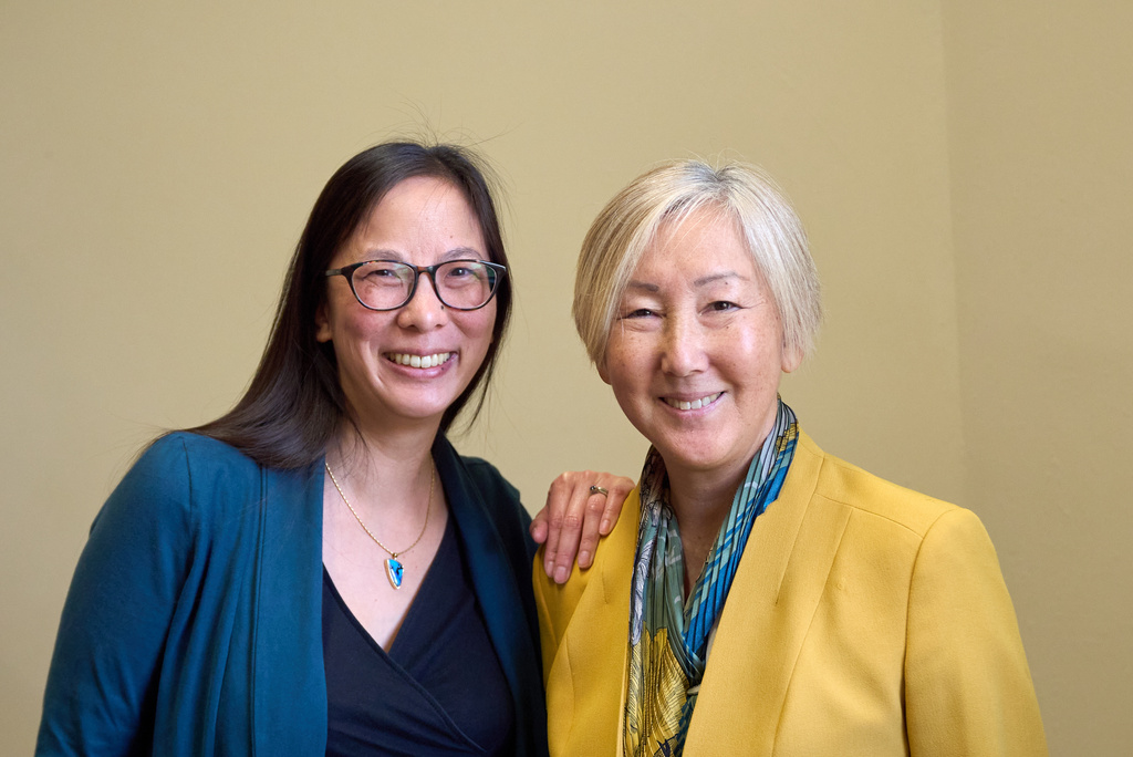 UCLA professors Kelly Fong, left, and Karen Umemoto pose for a picture at UCLA's Asian American Studies Center in Los Angeles Monday, April 27, 2026. (AP Photo/Damian Dovarganes)