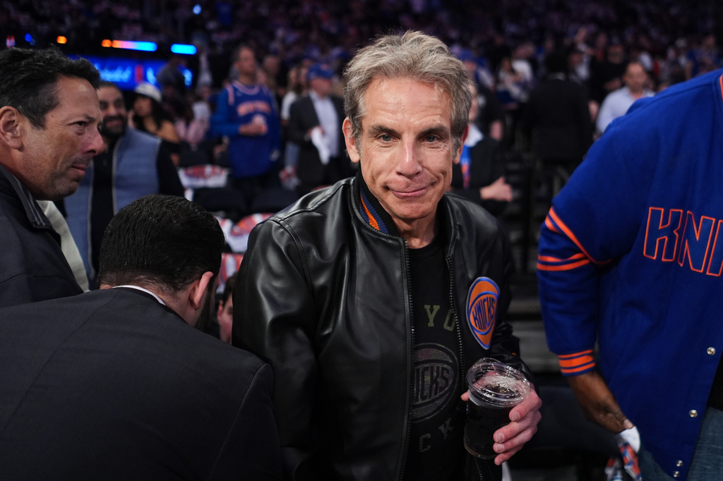 Ben Stiller arrives for Game 2 in the Eastern Conference finals NBA basketball playoffs series between the New York Knicks and the Cleveland Cavaliers, Thursday, May 21, 2026, in New York. (AP Photo/Frank Franklin II)