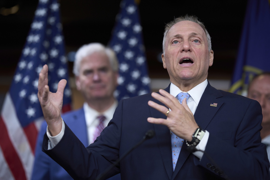 FILE - House Majority Leader Steve Scalise, R-La., speaks during a news conference at the Capitol in Washington, June 4, 2025. (AP Photo/J. Scott Applewhite, File)