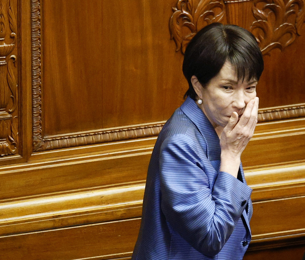 Sanae Takaichi, leader of the ruling Liberal Democratic Party, votes for Japan's new prime minister during the extraordinary session of the lower house in Tokyo Tuesday, Oct. 21, 2025. (Suo Takekuma/Kyodo News via AP)