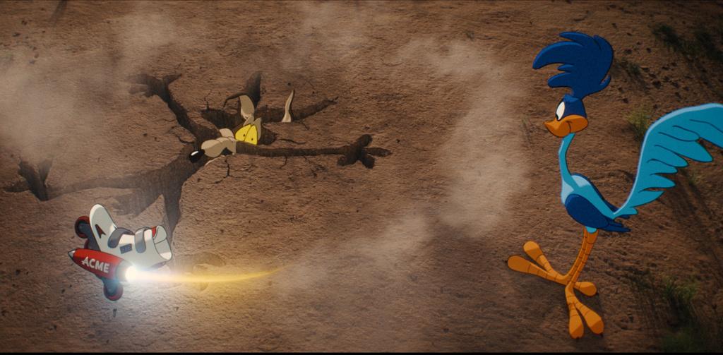 This image released by Ketchup Entertainment shows the characters Wile E. Coyote, voiced by Eric Bauza, left, and Roadrunner, voiced by Tucker Hawkey, in a scene from "Coyote vs Acme." (Ketchup Entertainment via AP)